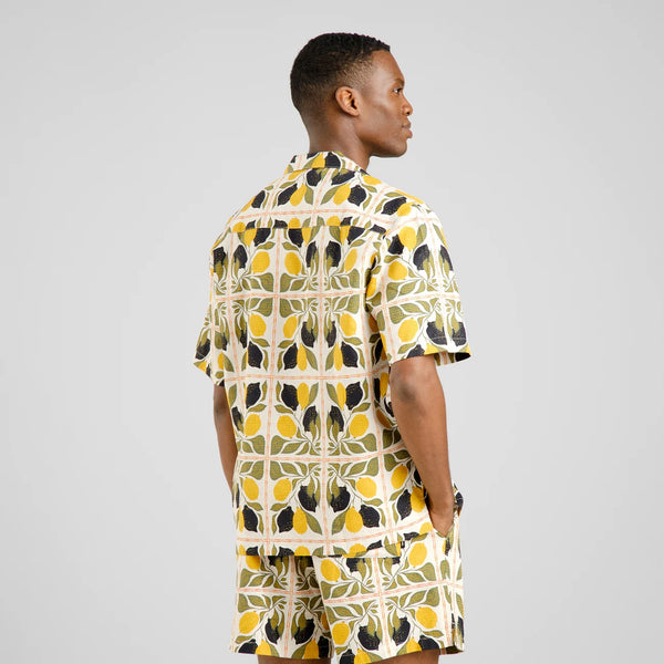 Dedicated Marstrand Lemon Tiles S/S Shirt - Oat White