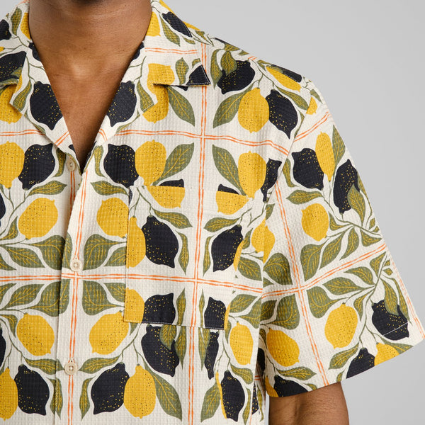 Dedicated Marstrand Lemon Tiles S/S Shirt - Oat White