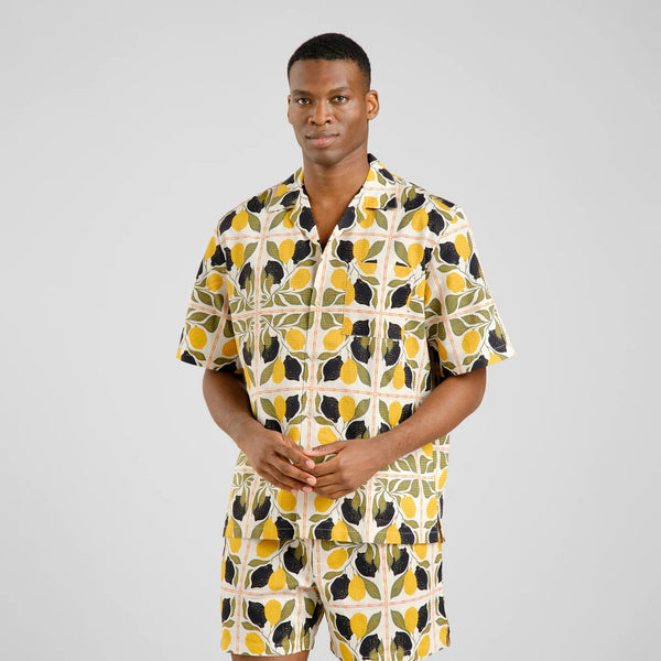 Dedicated Marstrand Lemon Tiles S/S Shirt - Oat White