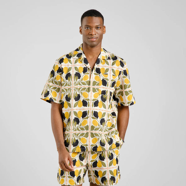 Dedicated Marstrand Lemon Tiles S/S Shirt - Oat White
