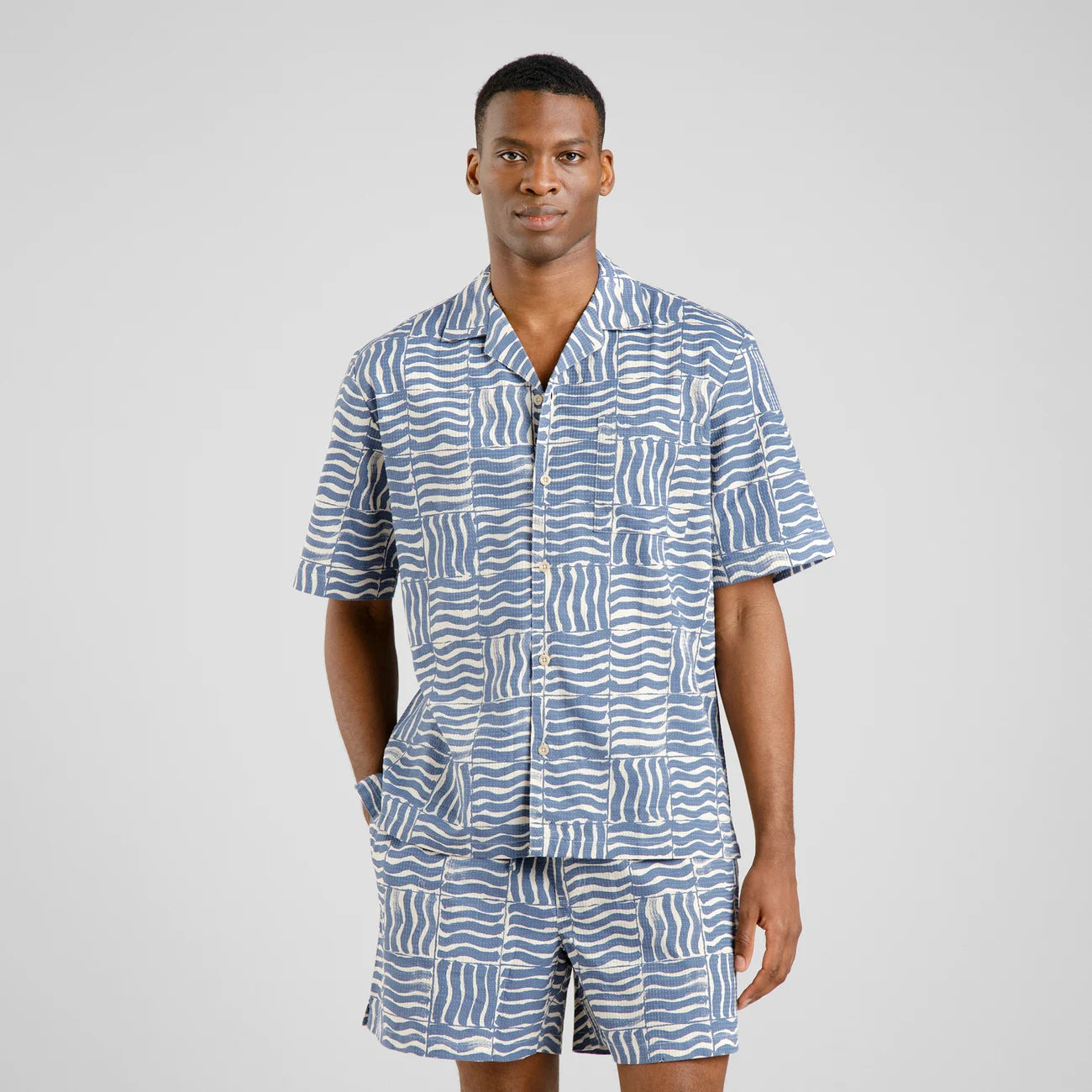 Dedicated Marstrand Wave Tiles S/S Shirt - Blue