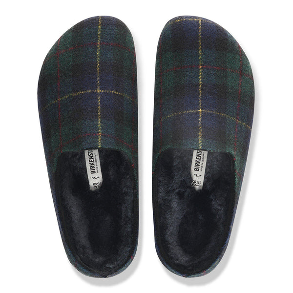 Birkenstock Mens Amsterdam Wrapped Shearling Slipper - Green Navy Plaid