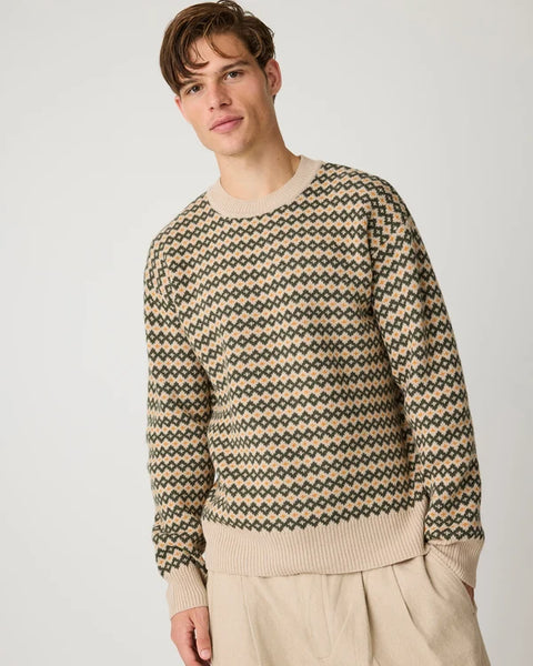 Knowledge Cotton Apparel Lambswool Jacquard Sweater - Green