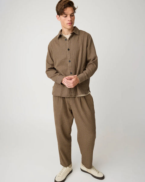 Knowledge Cotton Apparel Houndtooth Overshirt - Dark Brown Check