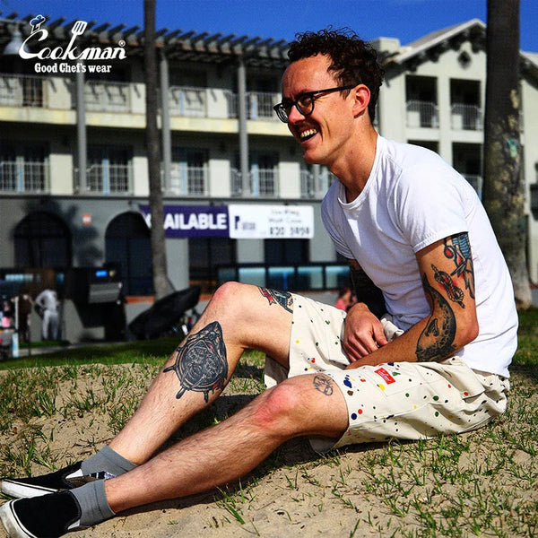 Cookman Chef Short Pants Front Pocket - Sauce Splash - Beige