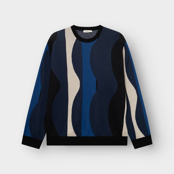 Dedicated Mora Wavey Stripe Sweater - Blue