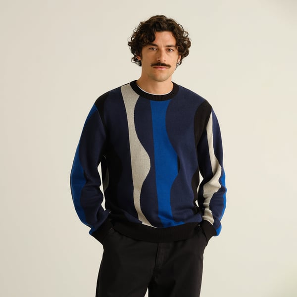 Dedicated Mora Wavey Stripe Sweater - Blue