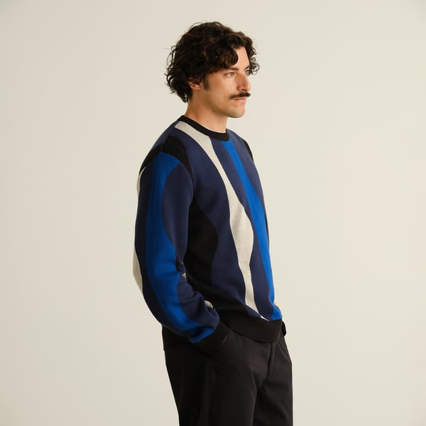 Dedicated Mora Wavey Stripe Sweater - Blue