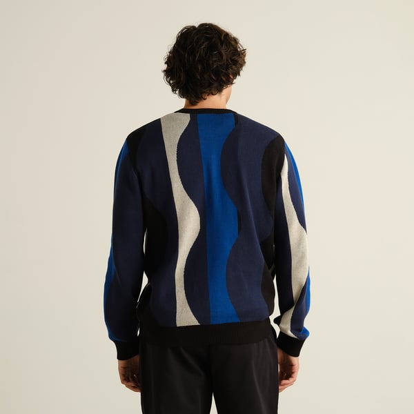 Dedicated Mora Wavey Stripe Sweater - Blue