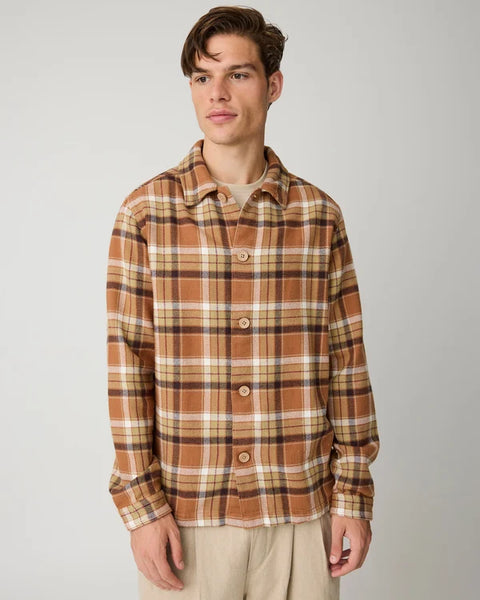 Knowledge Cotton Apparel Flannel Check Overshirt - Beige Check