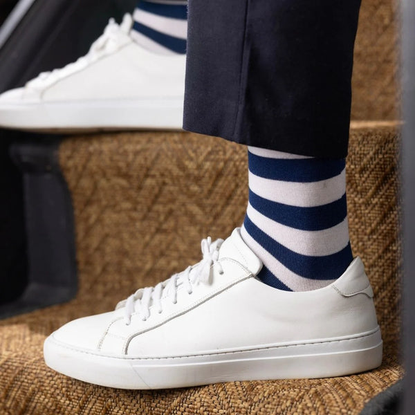 Swole Panda Bamboo Striped Socks - Navy/Yellow/Blue