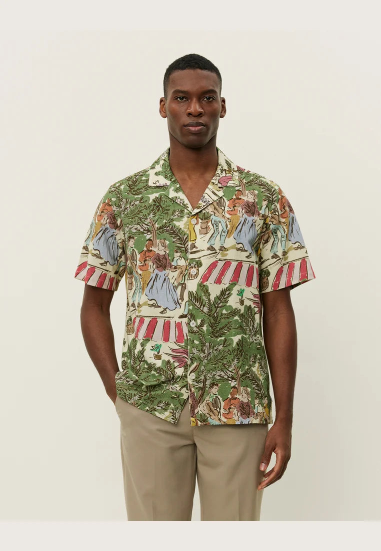 Les Deux Lukas AOP Dancing S/S Shirt - Oil Green
