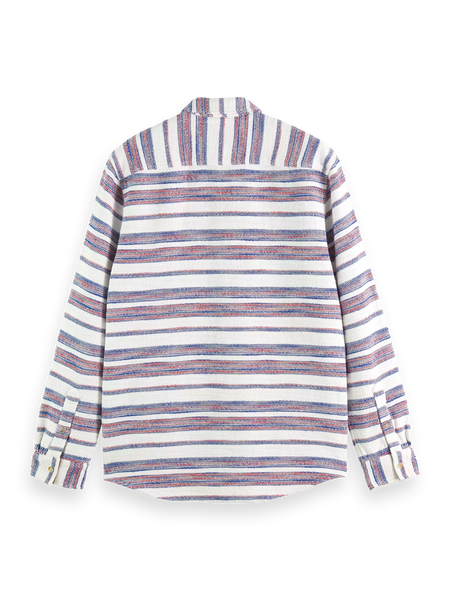 Scotch & Soda Striped Button Down Basket Weave Shirt - Blue/Red Stripe