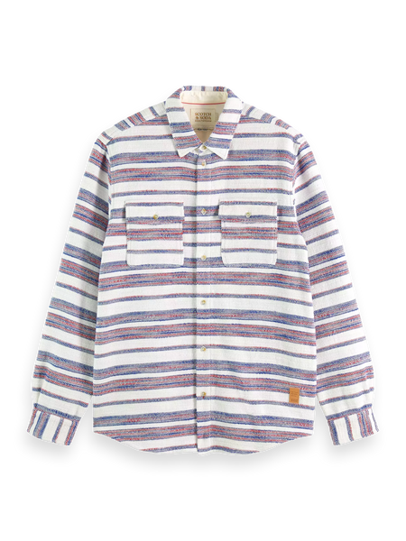 Scotch & Soda Striped Button Down Basket Weave Shirt - Blue/Red Stripe
