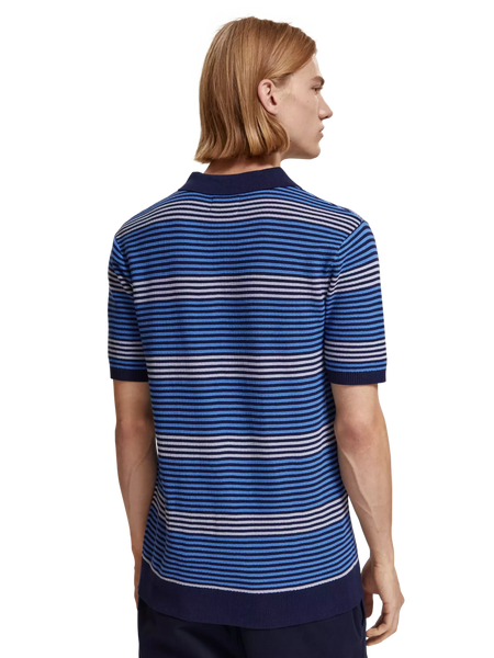 Scotch & Soda Striped Knitted Polo - Blue Multi Stripe