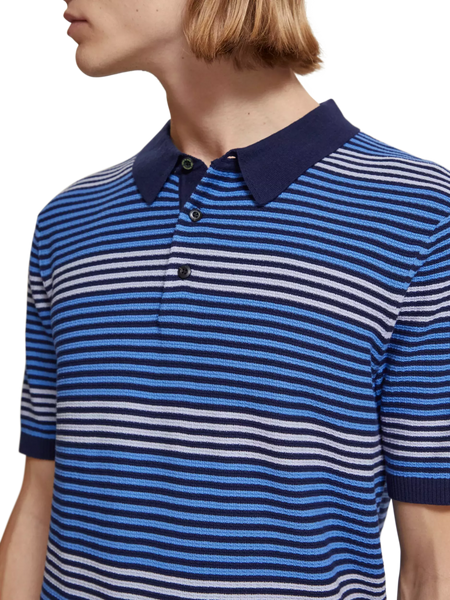 Scotch & Soda Striped Knitted Polo - Blue Multi Stripe