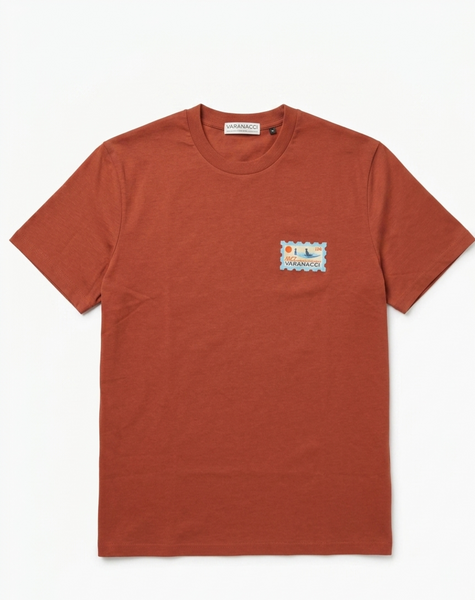 Varanacci Embroidered 1977 Stamp Organic Tee - Earthy Red