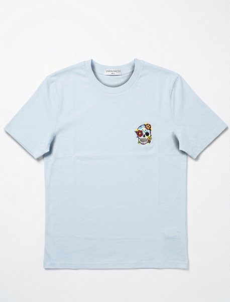 Swole Panda Embroidered Floral Skull Organic Tee - Blue Ice