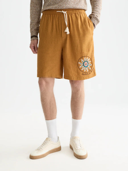 Scotch & Soda Embroidered Linen Blend Shorts - Cathay Spice