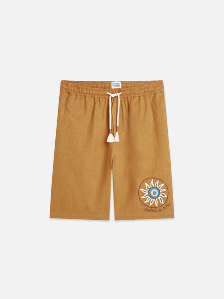 Scotch & Soda Embroidered Linen Blend Shorts - Cathay Spice