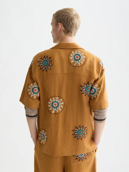 Scotch & Soda Embroidered Linen Mix S/S Shirt - Cathay Spice