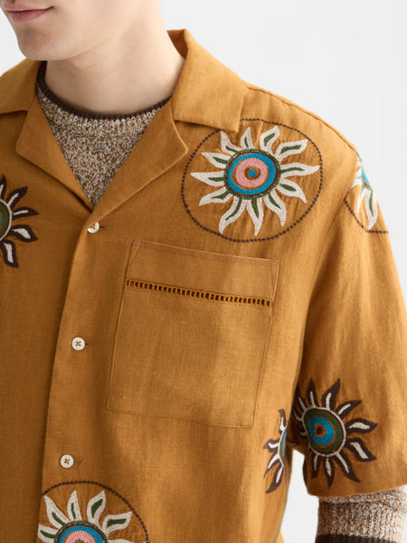 Scotch & Soda Embroidered Linen Mix S/S Shirt - Cathay Spice