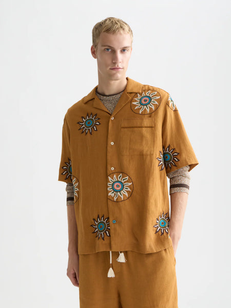 Scotch & Soda Embroidered Linen Mix S/S Shirt - Cathay Spice