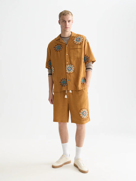 Scotch & Soda Embroidered Linen Mix S/S Shirt - Cathay Spice