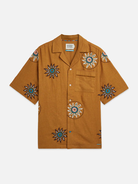 Scotch & Soda Embroidered Linen Mix S/S Shirt - Cathay Spice