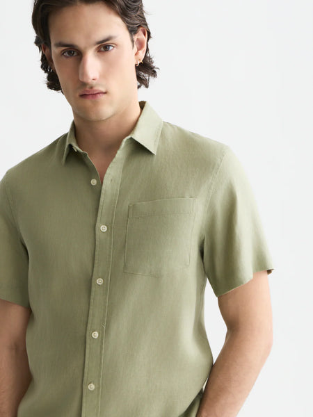 Scotch & Soda Core Linen S/S Shirt - Oil Green