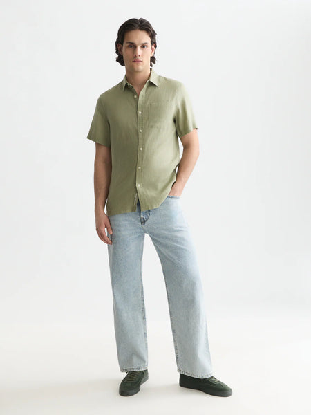 Scotch & Soda Core Linen S/S Shirt - Oil Green