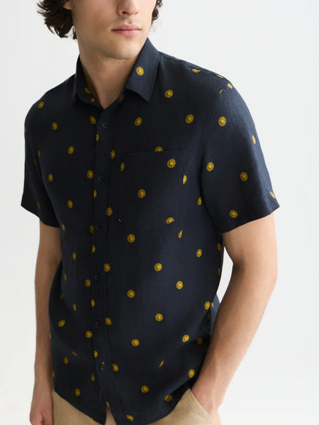 Scotch & Soda Linen Print S/S Shirt - Tiles Stars/Gold Flake