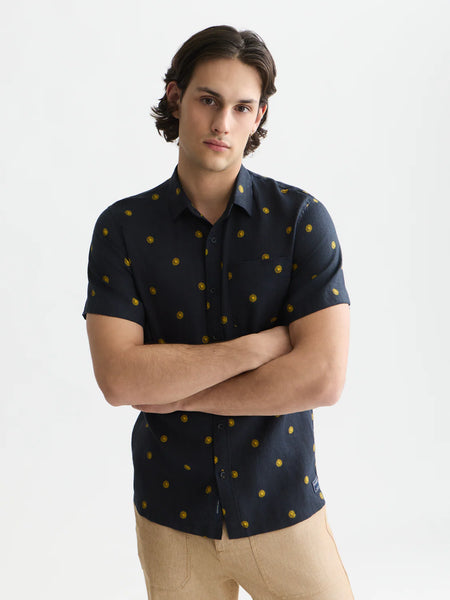 Scotch & Soda Linen Print S/S Shirt - Tiles Stars/Gold Flake