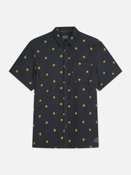 Scotch & Soda Linen Print S/S Shirt - Tiles Stars/Gold Flake