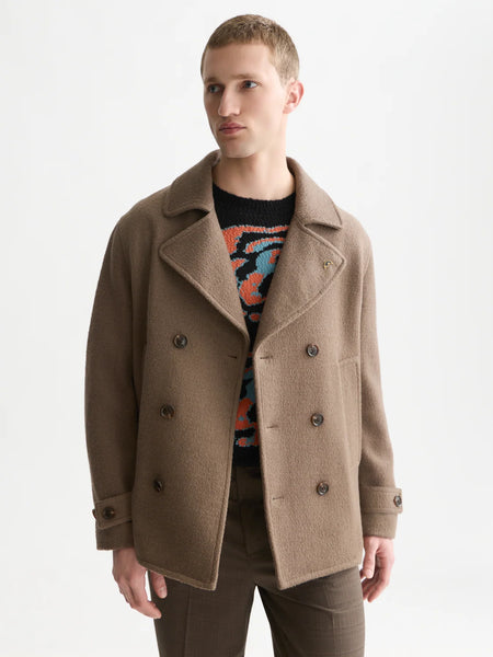 Scotch & Soda Wool Blend Pea Coat - Walnut