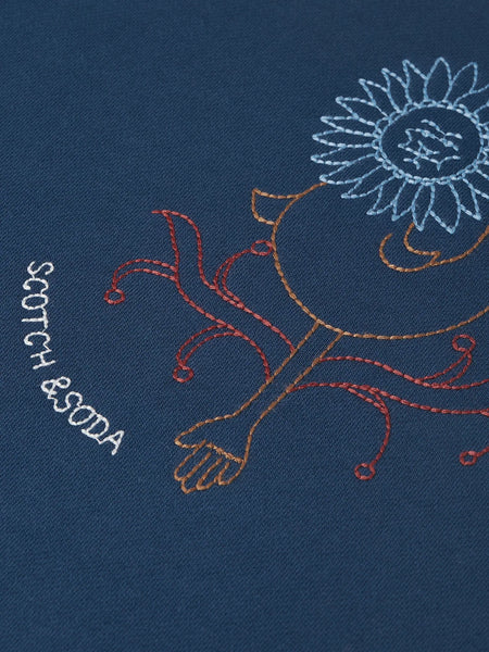 Scotch & Soda Embroidered Relaxed Fit Sweatshirt - Ensign Blue