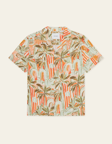 Les Deux Palm AOP S/S Shirt - Raw Sienna Orange