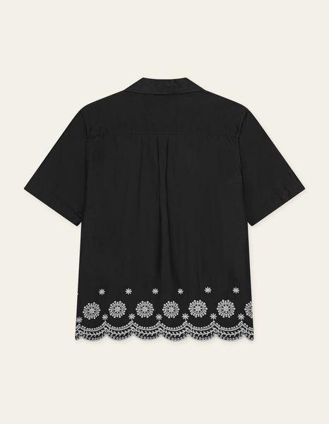 Les Deux Border Embroidery S/S Shirt - Tap Shoe Black