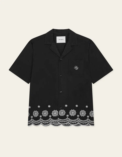 Les Deux Border Embroidery S/S Shirt - Tap Shoe Black