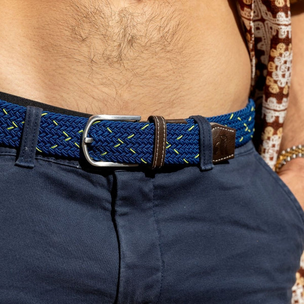 Swole Panda Woven Belt - Navy/Lime Green Dot