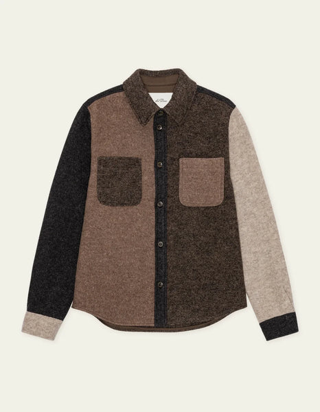 Les Deux Colourblock Wool Overshirt - Mole Brown