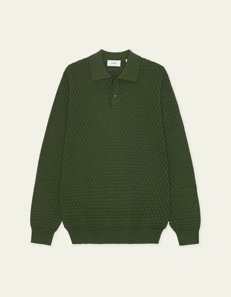 Les Deux Check Structure Knit Polo - Rifle Green