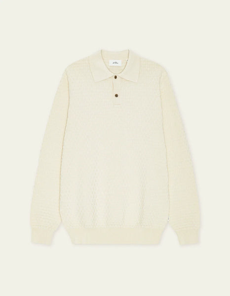 Les Deux Check L/S Structure Knit Polo - Light Ivory