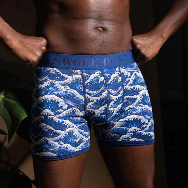 Swole Panda Waves Boxers - Blue