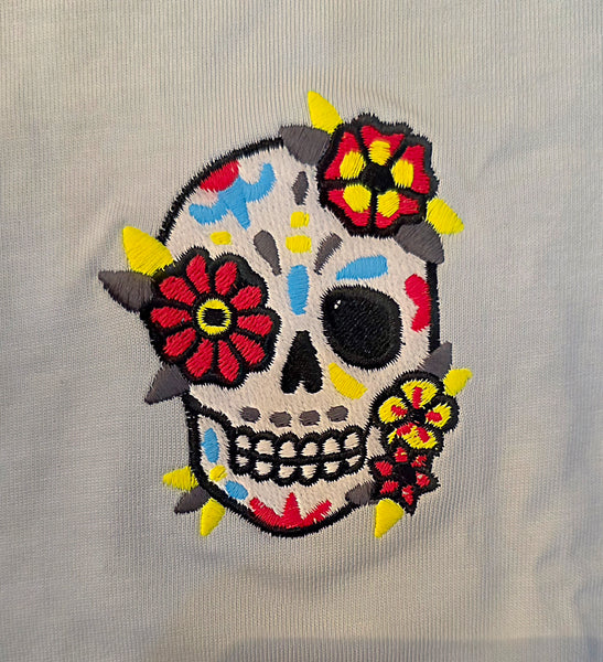 Swole Panda Embroidered Floral Skull Organic Tee - Blue Ice