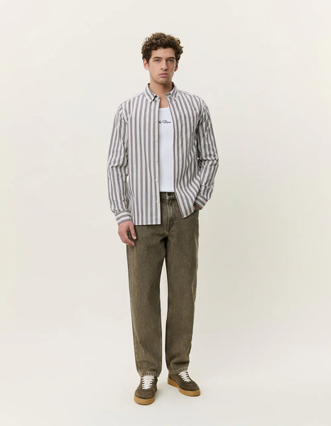 Les Deux Stripe Poplin L/S Shirt - Fudge