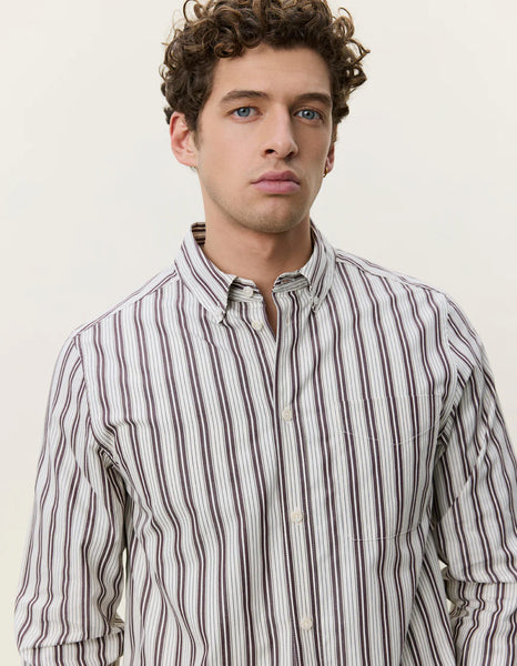 Les Deux Stripe Poplin L/S Shirt - Fudge