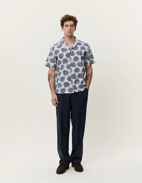 Les Deux Dahlia Jacquard S/S Shirt - Dark Denim Blue