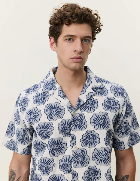 Les Deux Dahlia Jacquard S/S Shirt - Dark Denim Blue