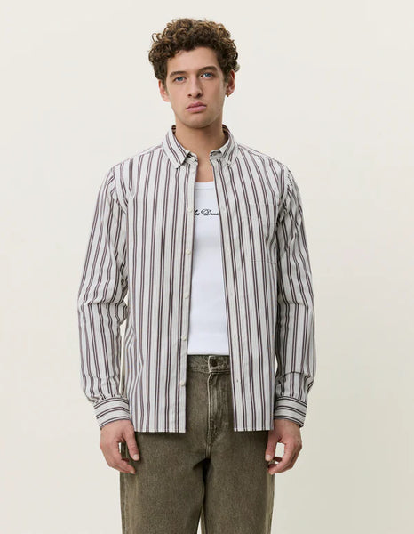 Les Deux Stripe Poplin L/S Shirt - Fudge